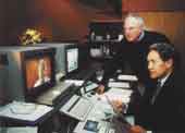 Photo shows Winston Peters in a radio studio. 