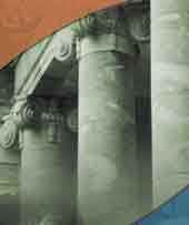 Photo shows solid granite pillars at Parliament buildings. 