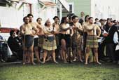 Photo shows Maori concert group at the deed signing ceremony. 