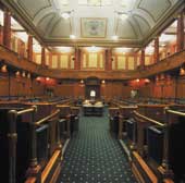 Photo of the Debating Chamber from the back benches. 