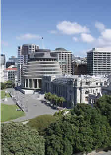 Picture shows Parliament buildings and grounds.